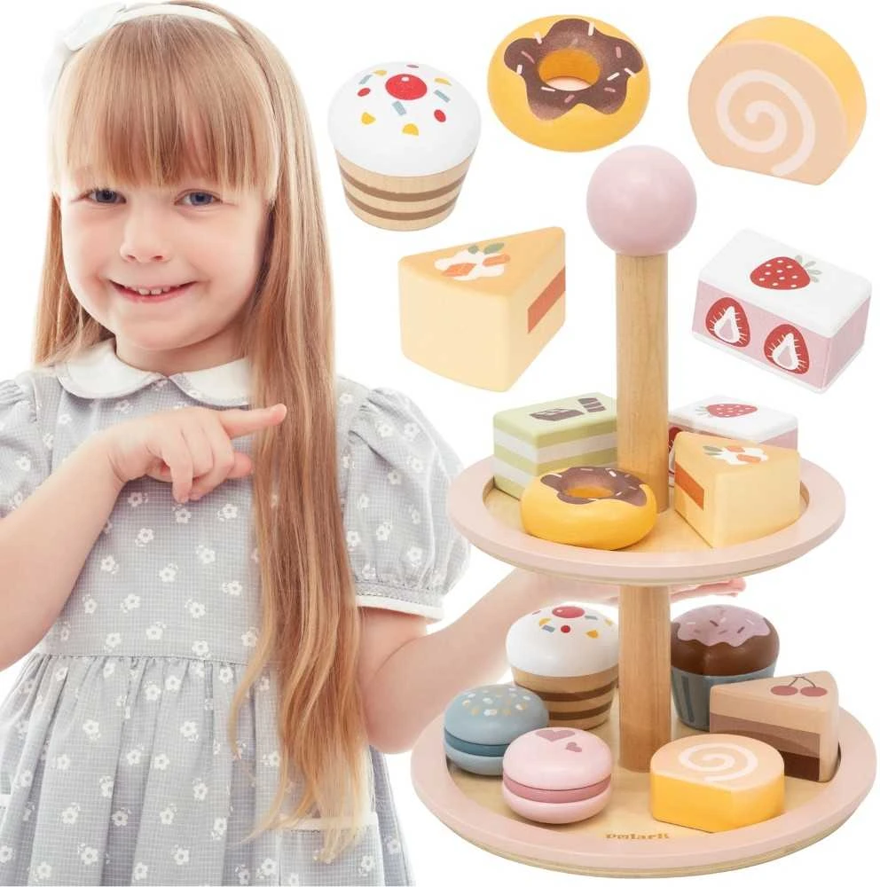 Viga Toys Medinis saldumynų stovas vaikams su priedais VIGA