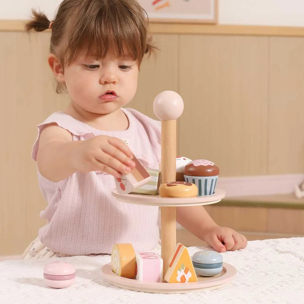 Viga Toys Medinis saldumynų stovas vaikams su priedais VIGA