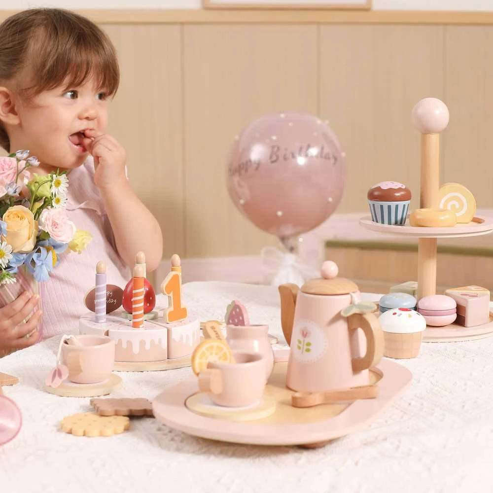 Viga Toys Medinis saldumynų stovas vaikams su priedais VIGA