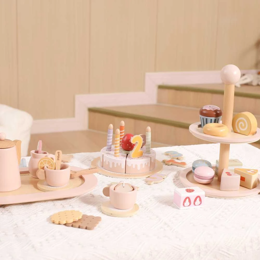 Viga Toys Medinis saldumynų stovas vaikams su priedais VIGA