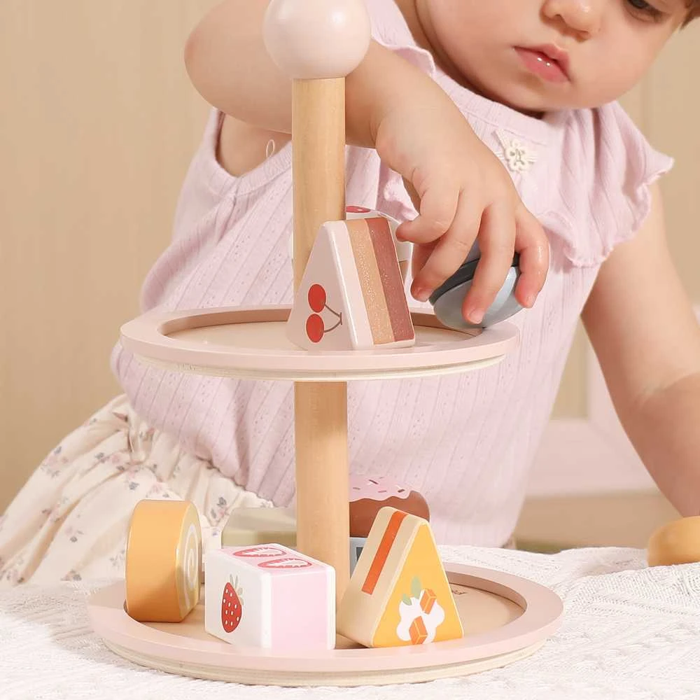 Viga Toys Medinis saldumynų stovas vaikams su priedais VIGA