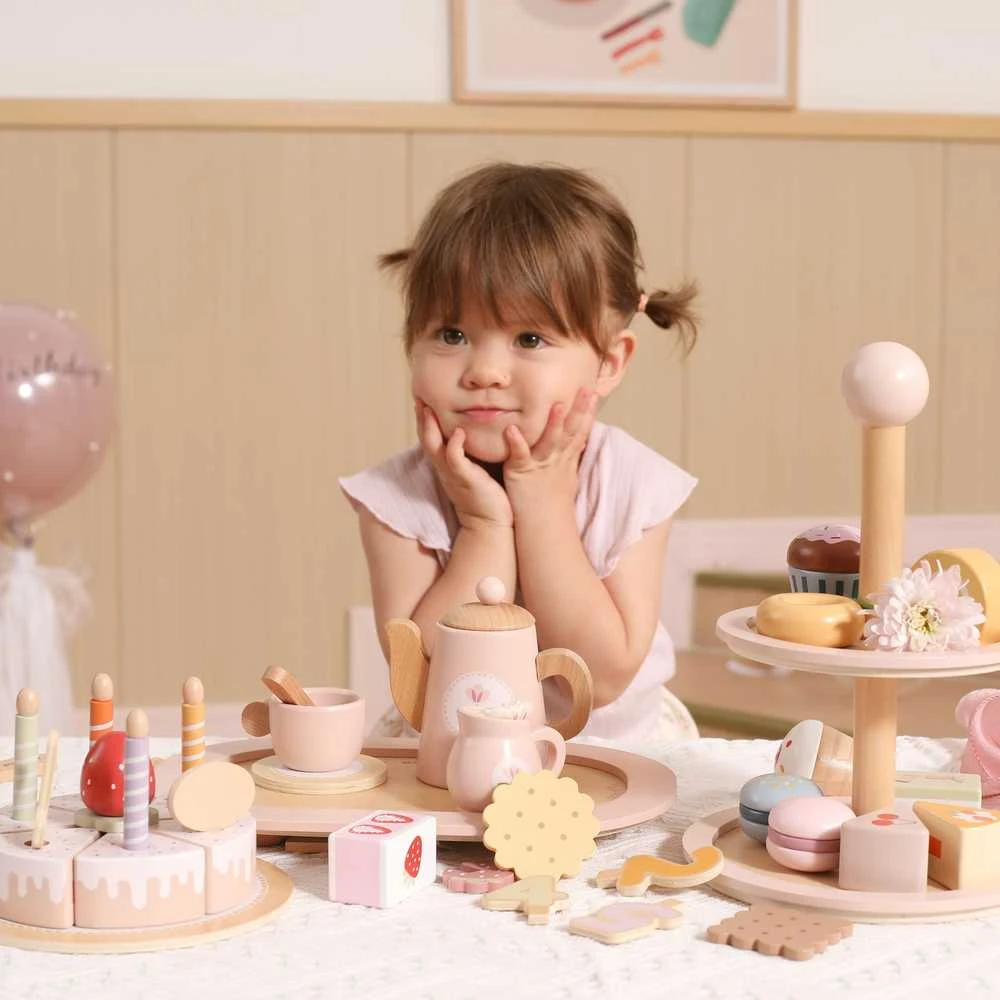 Viga Toys Medinis saldumynų stovas vaikams su priedais VIGA