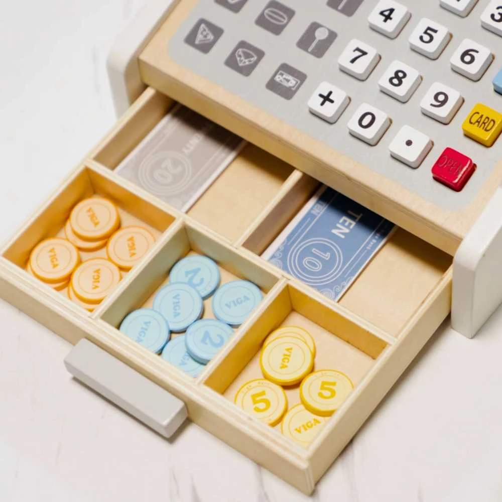 Viga Toys VIGA Medinė kasa parduotuvė pilkai balta
