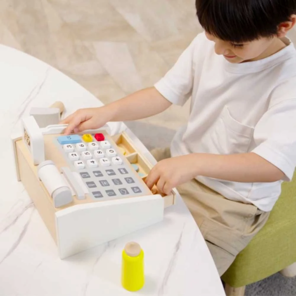Viga Toys VIGA Medinė kasa parduotuvė pilkai balta