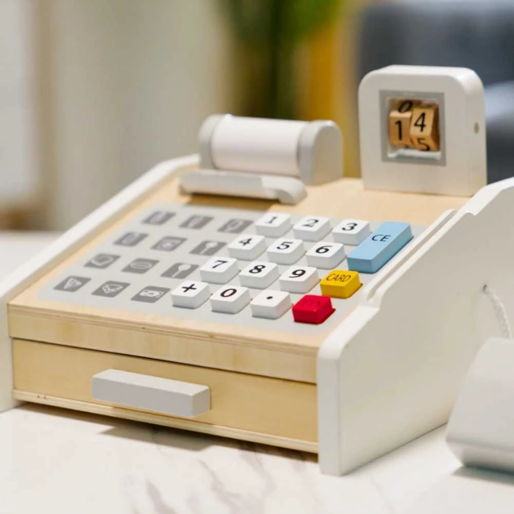 Viga Toys VIGA Medinė kasa parduotuvė pilkai balta