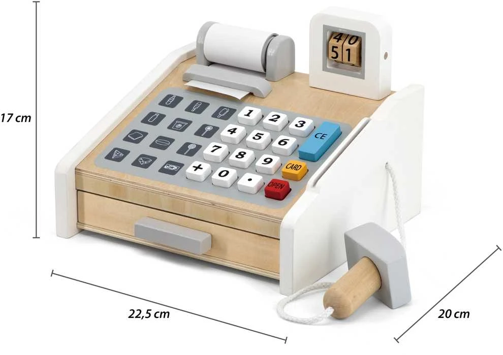 Viga Toys VIGA Medinė kasa parduotuvė pilkai balta