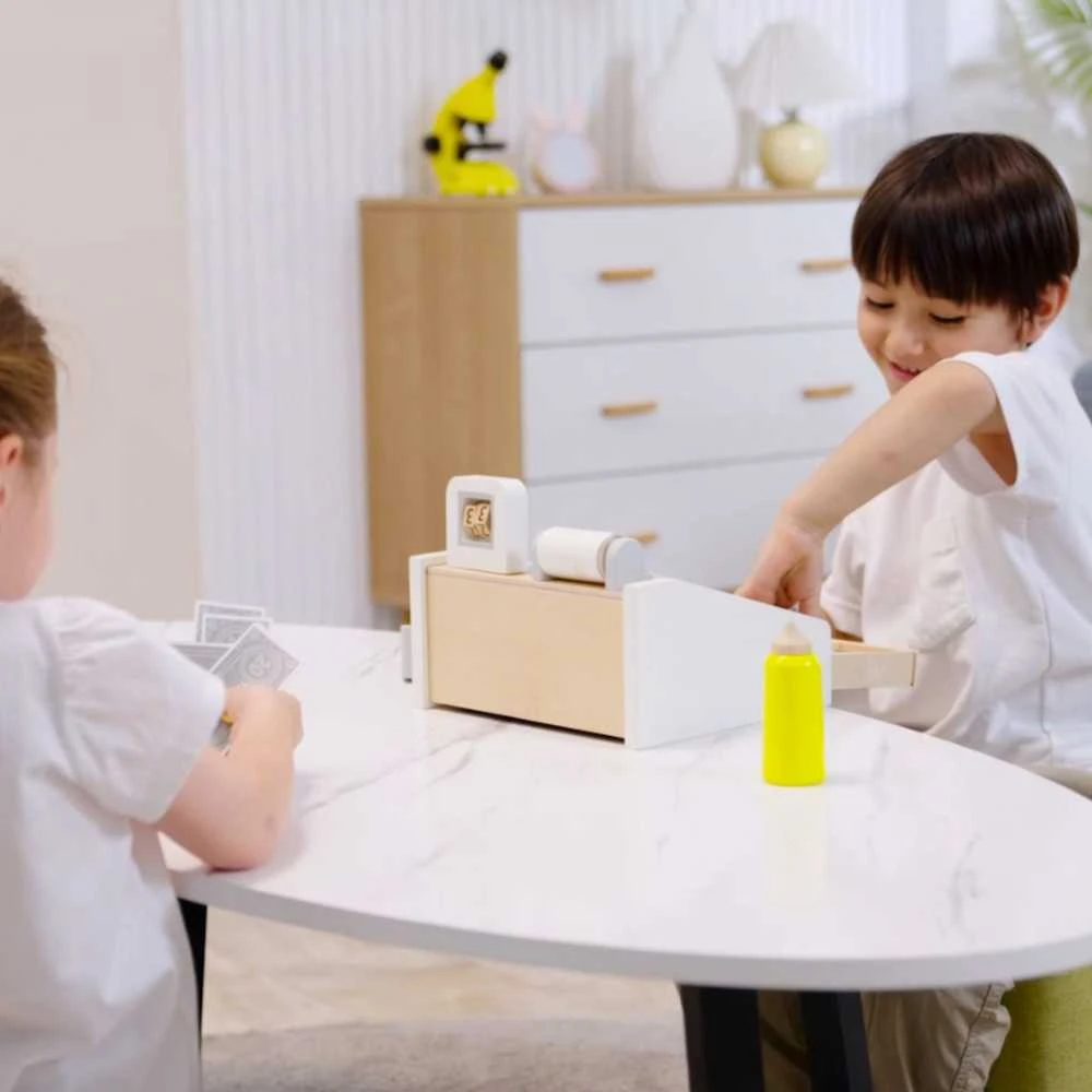 Viga Toys VIGA Medinė kasa parduotuvė pilkai balta