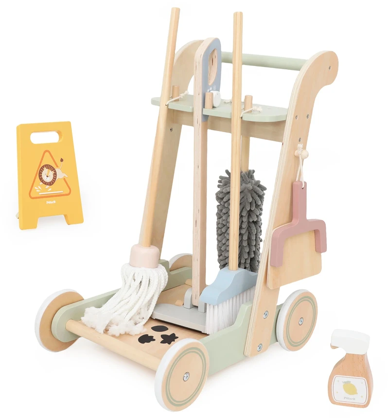 Viga Toys VIGA Wooden Cleaning Trolley with Accessories 11 pcs.