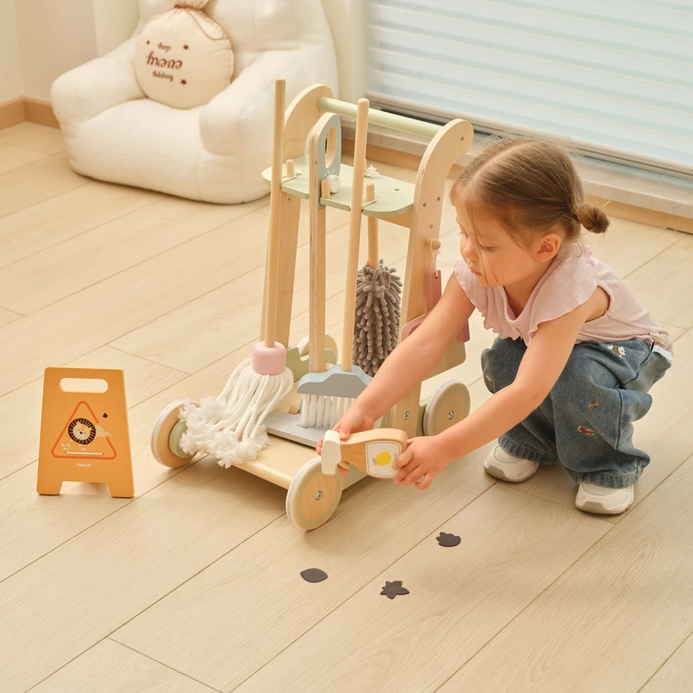 Viga Toys VIGA Wooden Cleaning Trolley with Accessories 11 pcs.