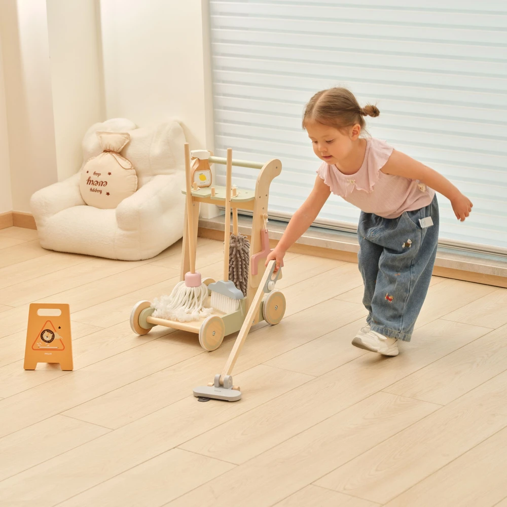Viga Toys VIGA Wooden Cleaning Trolley with Accessories 11 pcs.