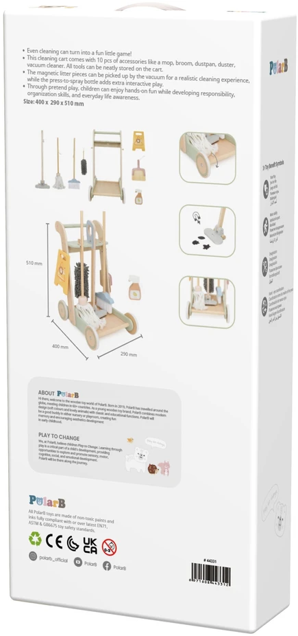 Viga Toys VIGA Wooden Cleaning Trolley with Accessories 11 pcs.