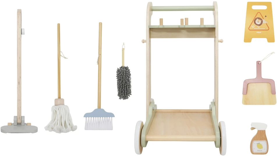 Viga Toys VIGA Wooden Cleaning Trolley with Accessories 11 pcs.