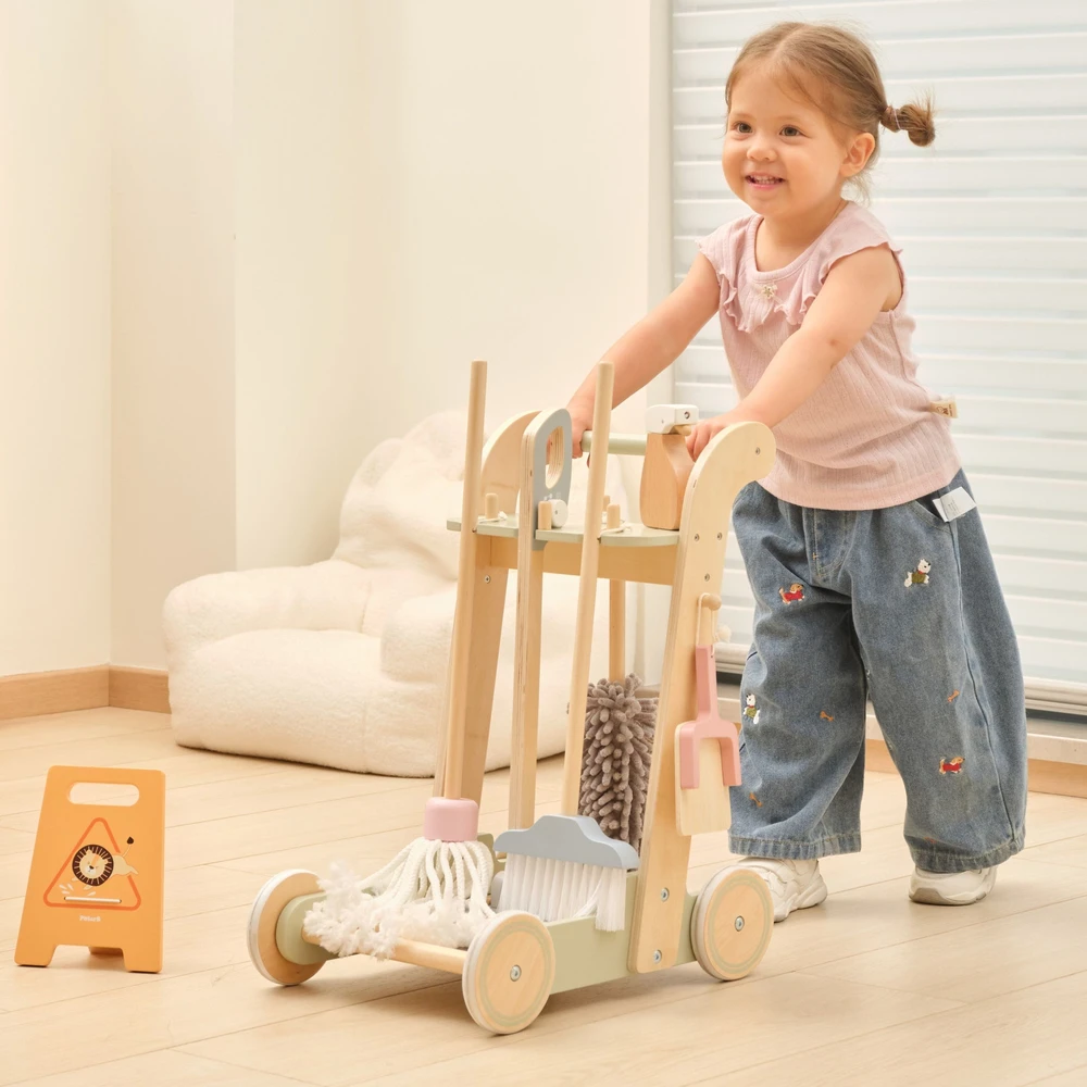 Viga Toys VIGA Wooden Cleaning Trolley with Accessories 11 pcs.