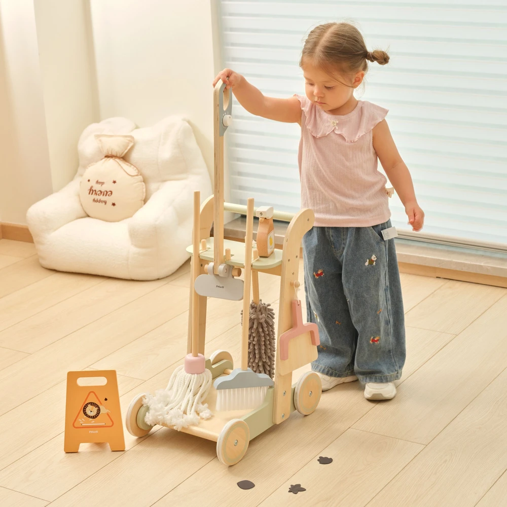 Viga Toys VIGA Wooden Cleaning Trolley with Accessories 11 pcs.