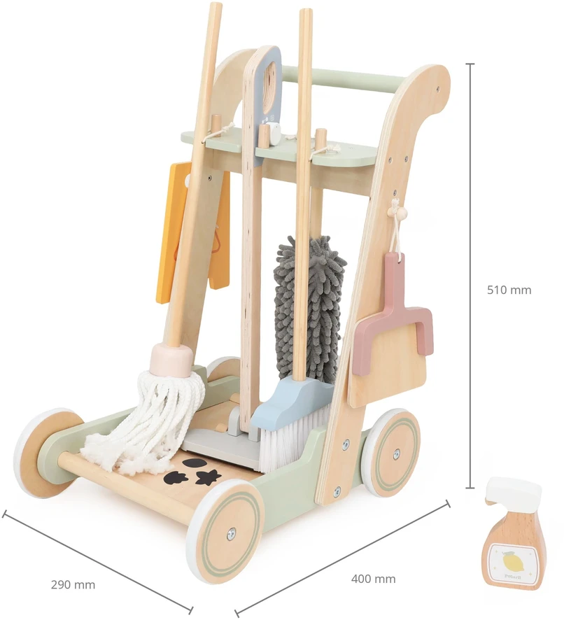 Viga Toys VIGA Wooden Cleaning Trolley with Accessories 11 pcs.
