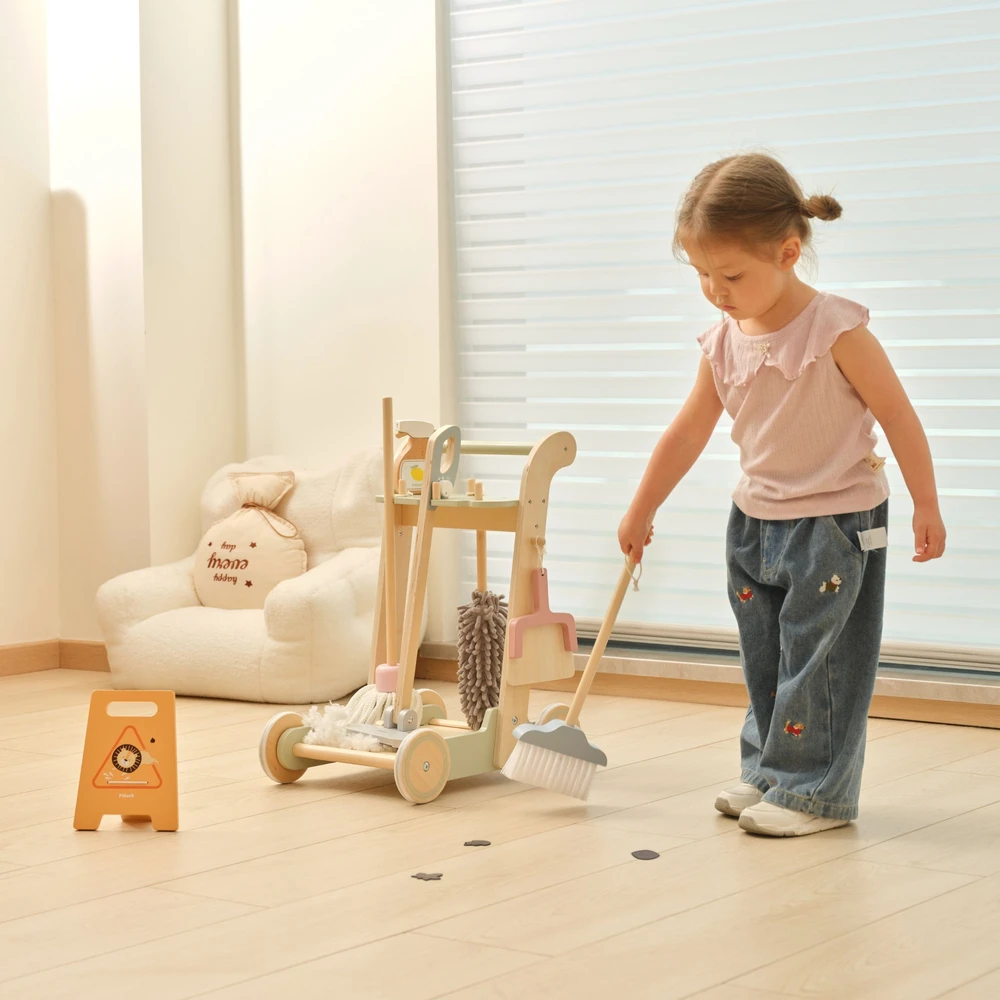 Viga Toys VIGA Wooden Cleaning Trolley with Accessories 11 pcs.