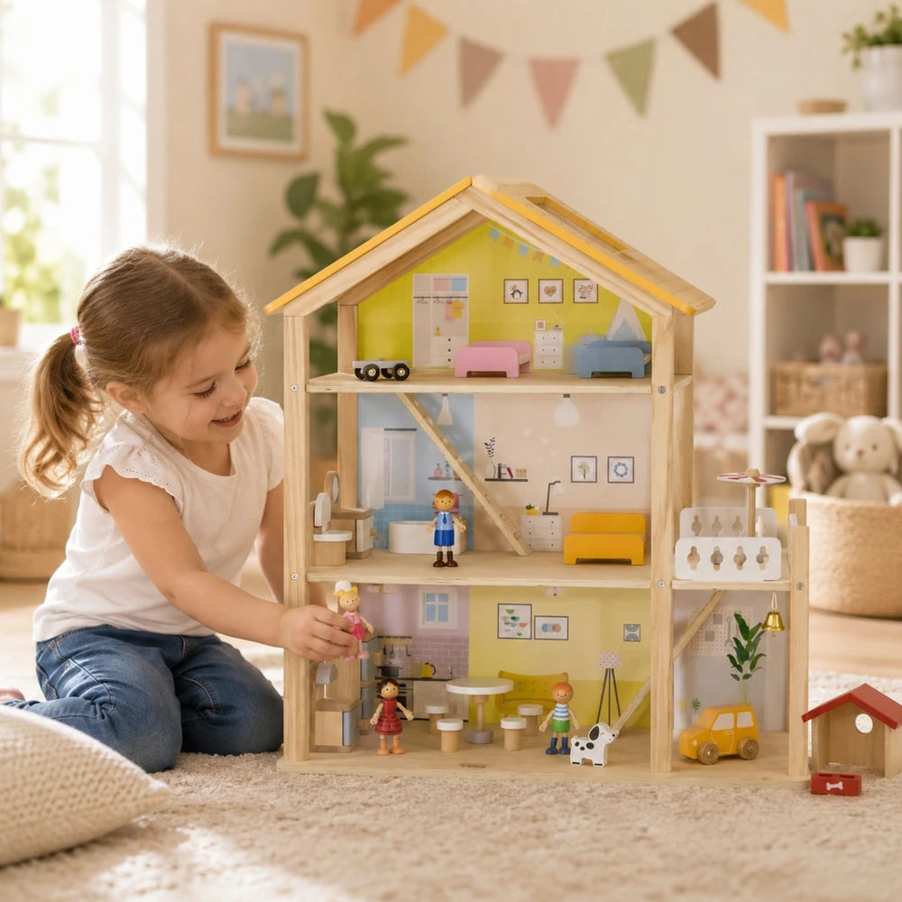 Viga Toys Medinis lėlių namas VIGA