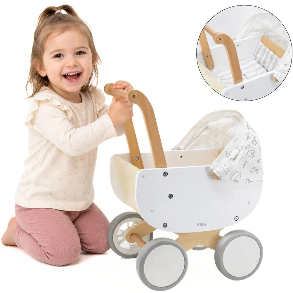 Viga Toys VIGA medinis lėlės vežimėlis su gondola