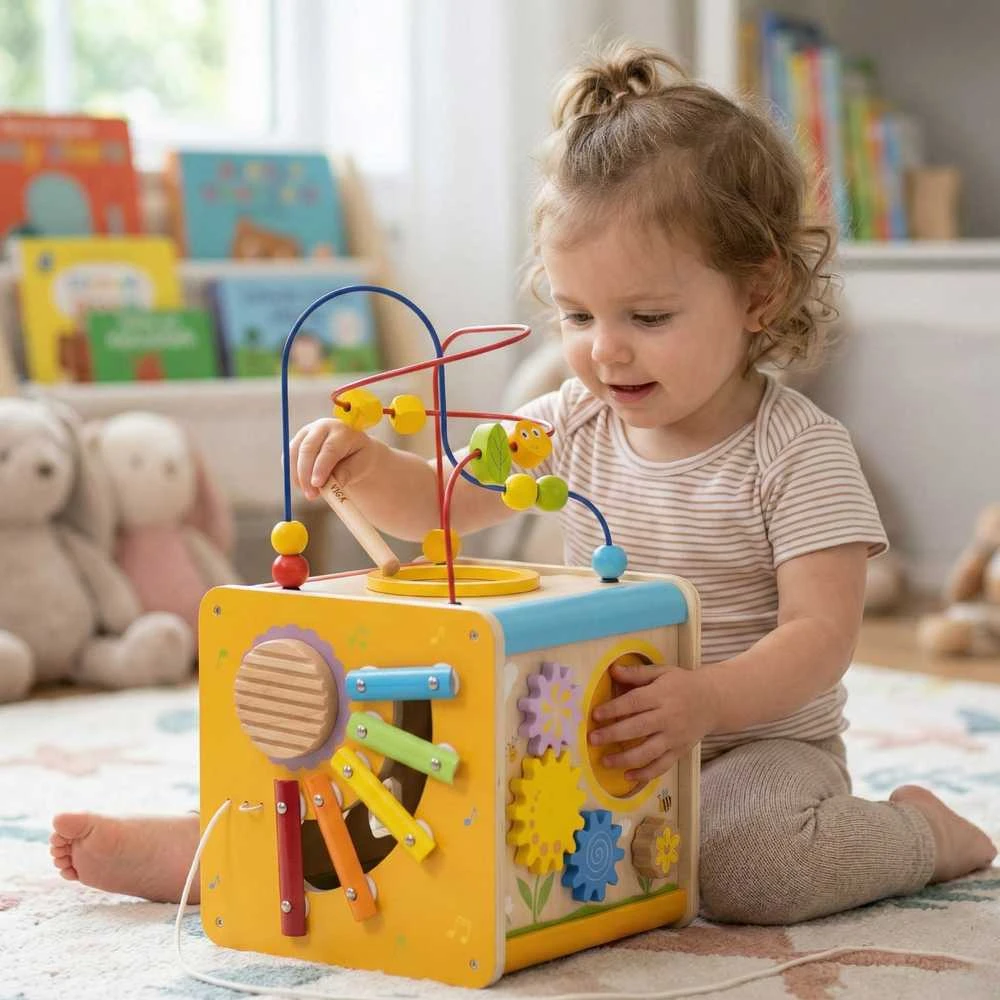 Viga Toys Viga edukacinė medinė kubelių užduočių dėžė 5in1