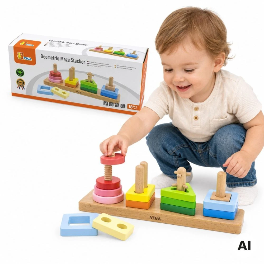 Viga Medinė Geometrinė Šalims Sorter Labirintas