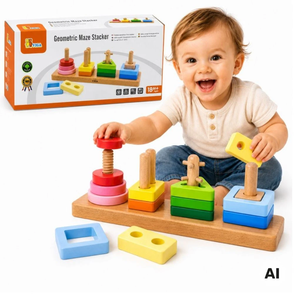 Viga Medinė Geometrinė Šalims Sorter Labirintas