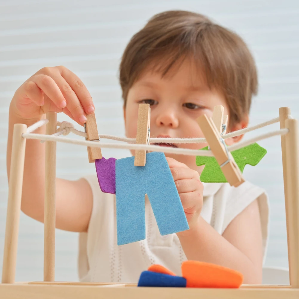 Viga Toys VIGA Wooden Laundry Set Clothes Dryer Clothes Pegs Montessori 27 pcs