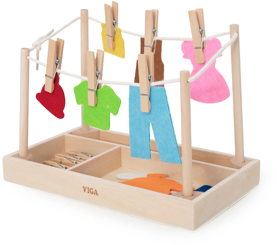 Viga Toys VIGA Wooden Laundry Set Clothes Dryer Clothes Pegs Montessori 27 pcs
