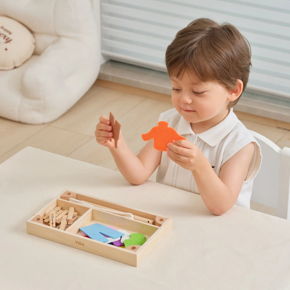 Viga Toys VIGA Wooden Laundry Set Clothes Dryer Clothes Pegs Montessori 27 pcs