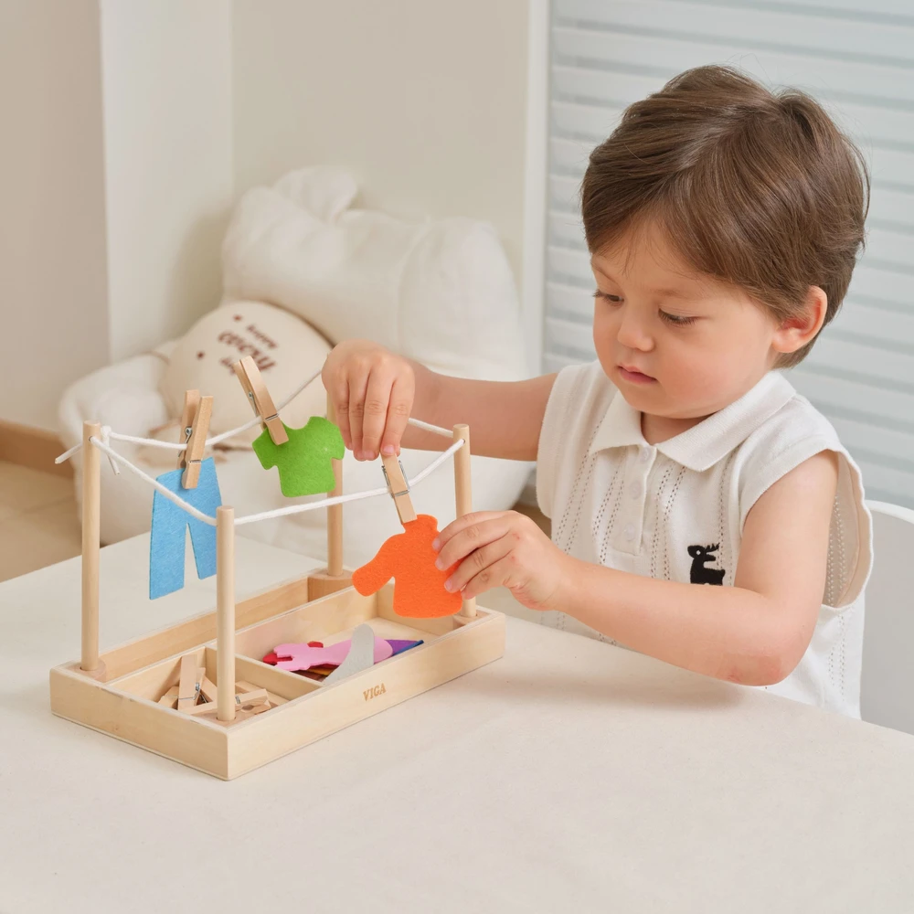 Viga Toys VIGA Wooden Laundry Set Clothes Dryer Clothes Pegs Montessori 27 pcs