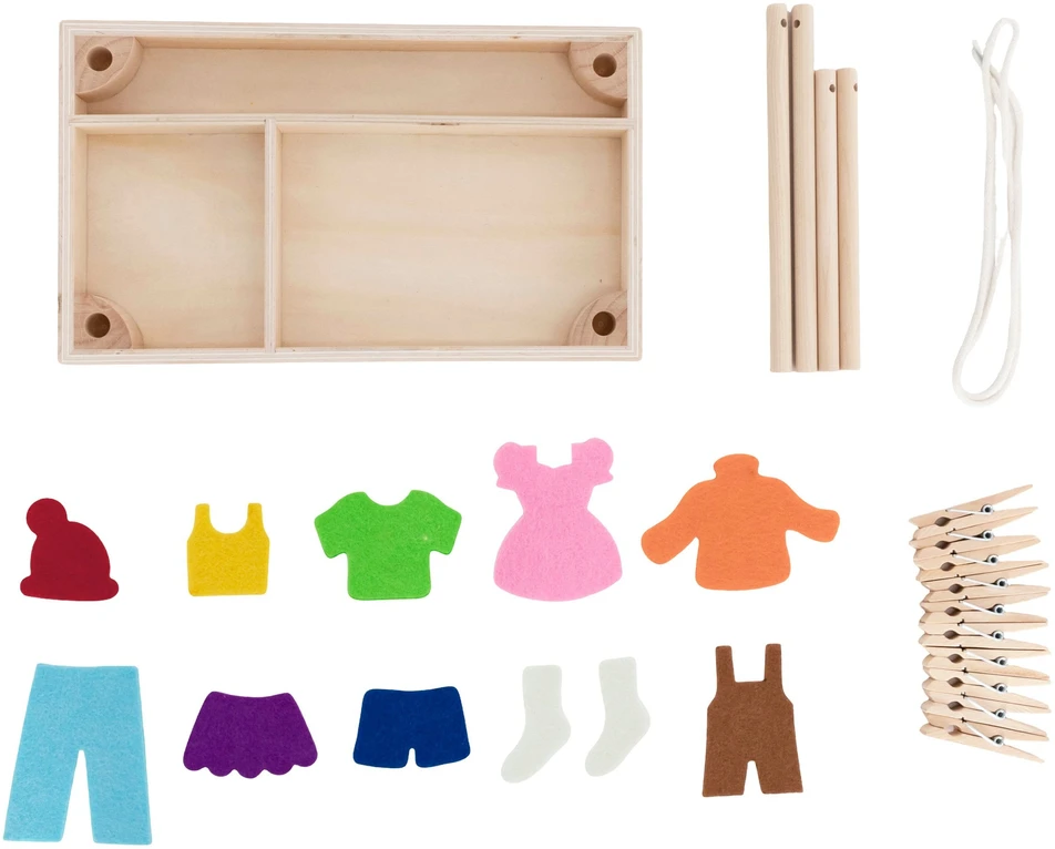 Viga Toys VIGA Wooden Laundry Set Clothes Dryer Clothes Pegs Montessori 27 pcs