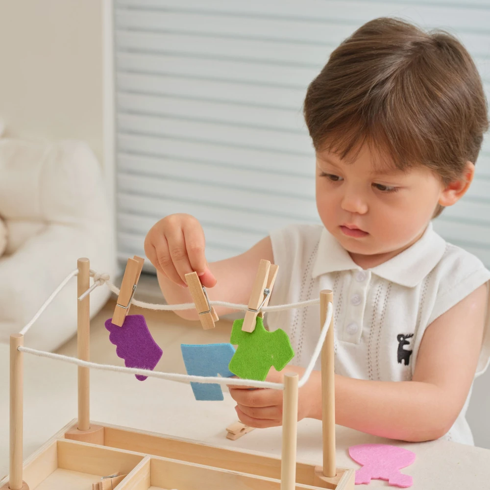 Viga Toys VIGA Wooden Laundry Set Clothes Dryer Clothes Pegs Montessori 27 pcs