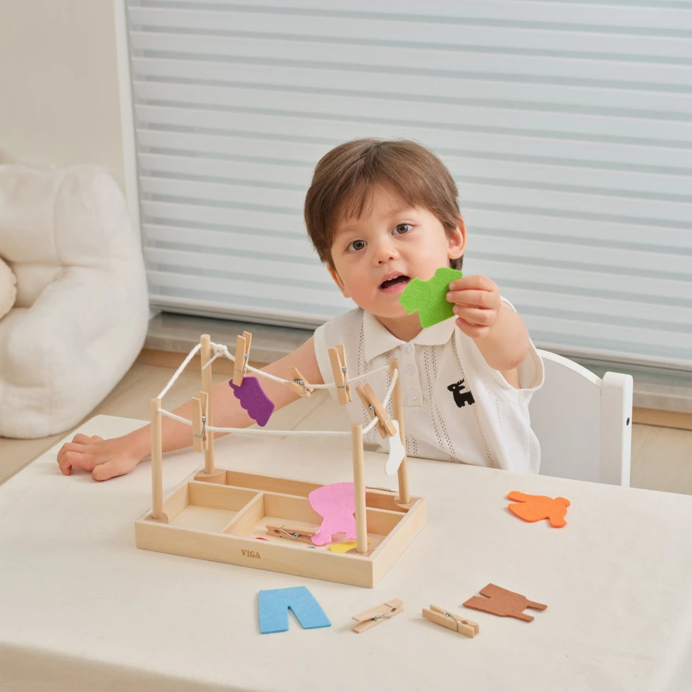 Viga Toys VIGA Wooden Laundry Set Clothes Dryer Clothes Pegs Montessori 27 pcs