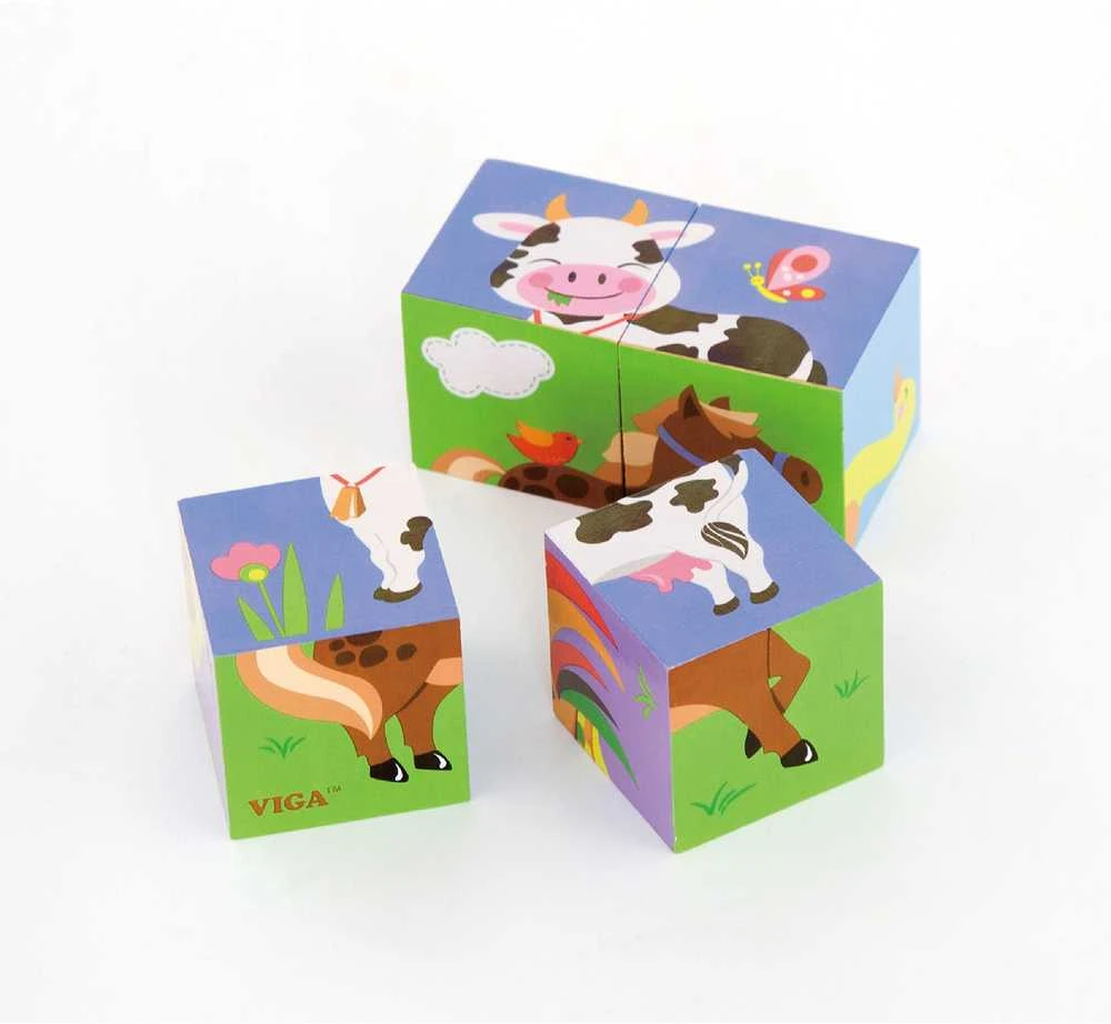 Viga Toys VIGA Medinė dėlionė Ūkis 4 kaladėlės