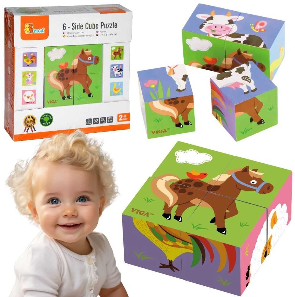 Viga Toys VIGA Medinė dėlionė Ūkis 4 kaladėlės