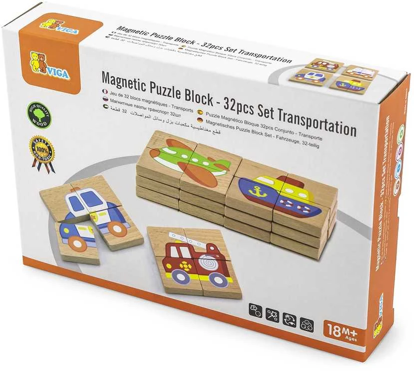Magnetinė medinė dėlionė VIGA transporto priemonės