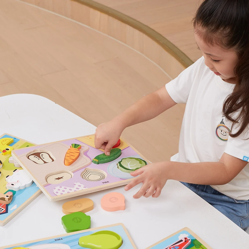 Viga Toys Viga medinė Montessori dėlionė 2in1 Daržovės