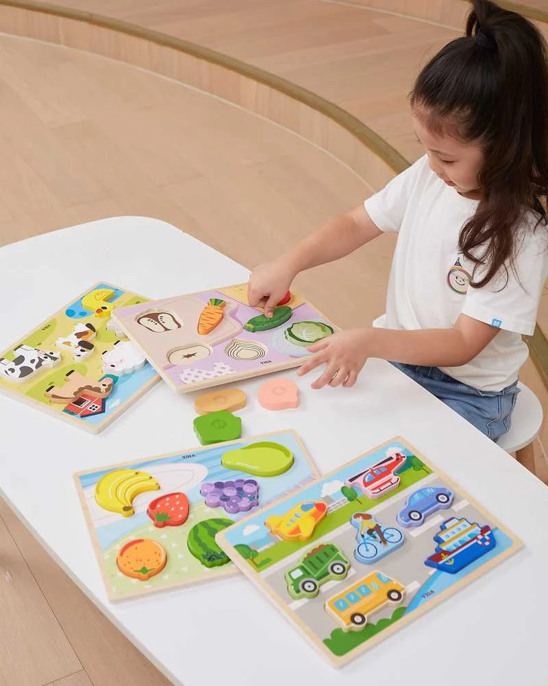 Viga Toys Viga medinė Montessori dėlionė 2in1 Daržovės