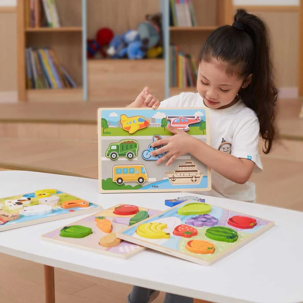 Viga Toys Viga medinė Montessori dėlionė 2in1 Daržovės