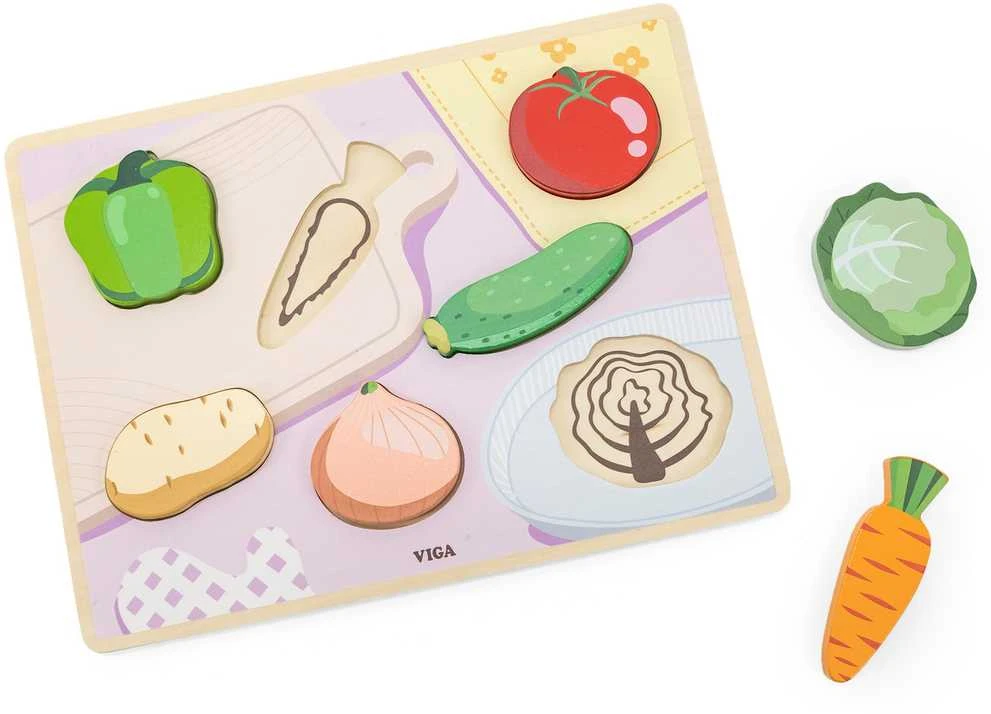 Viga Toys Viga medinė Montessori dėlionė 2in1 Daržovės