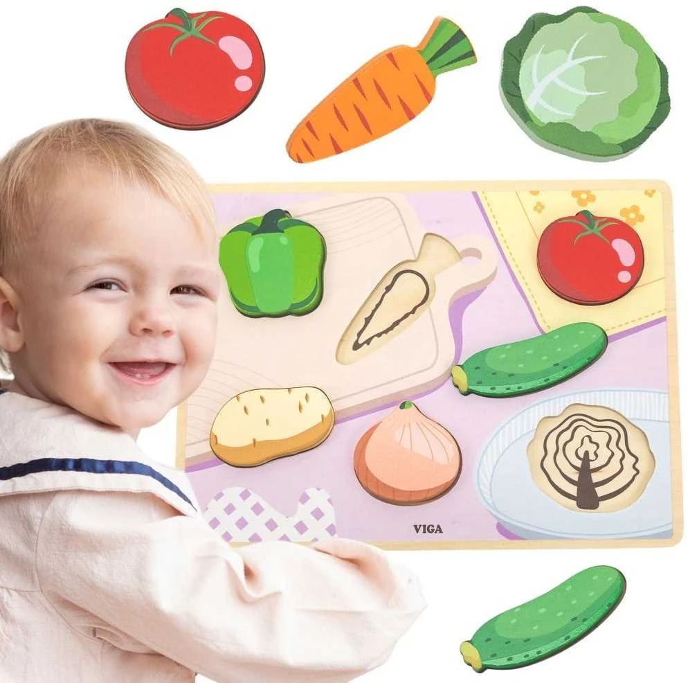Viga Toys Viga medinė Montessori dėlionė 2in1 Daržovės