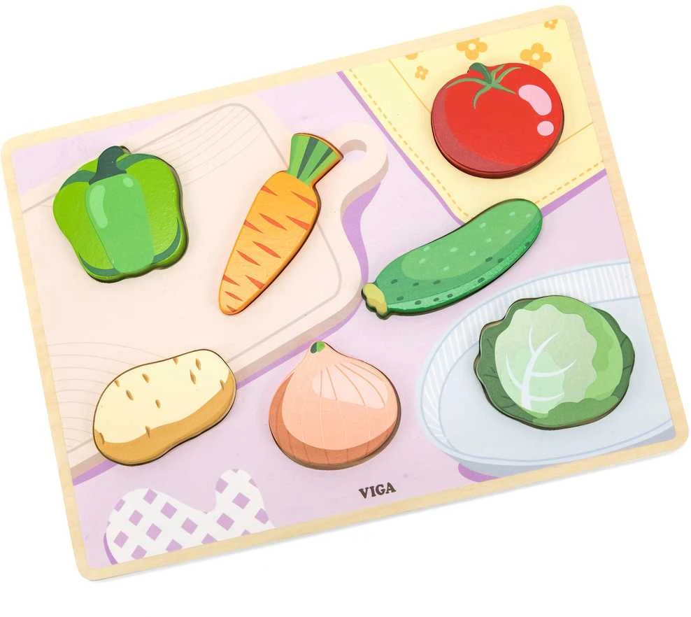 Viga Toys Viga medinė Montessori dėlionė 2in1 Daržovės