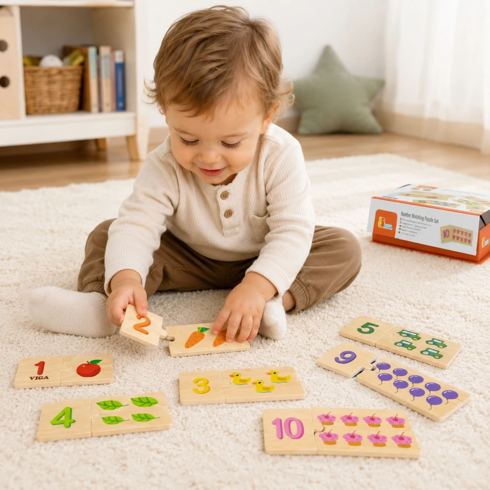 Dėlionė VIGA Medinių dėlionių rinkinys Skaičių atitikimas Montessori