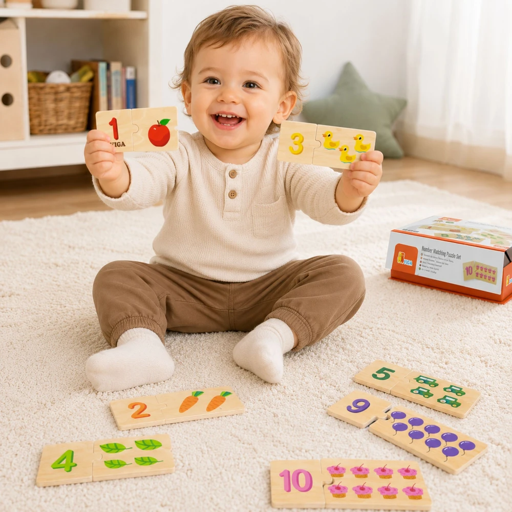 Dėlionė VIGA Medinių dėlionių rinkinys Skaičių atitikimas Montessori