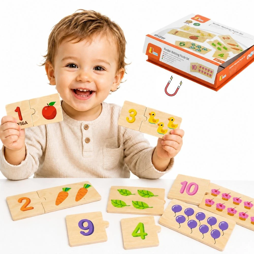 Dėlionė VIGA Medinių dėlionių rinkinys Skaičių atitikimas Montessori