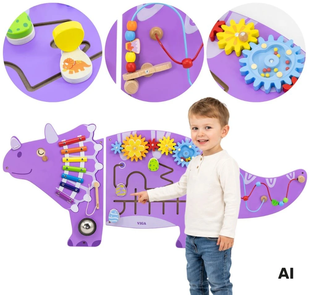 Viga Toys Viga Žaislai Medinė Manipuliacinė Lenta Triceratops