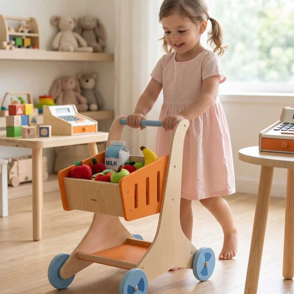 Viga Toys Mediniai pirkinių krepšelio vigos žaislai