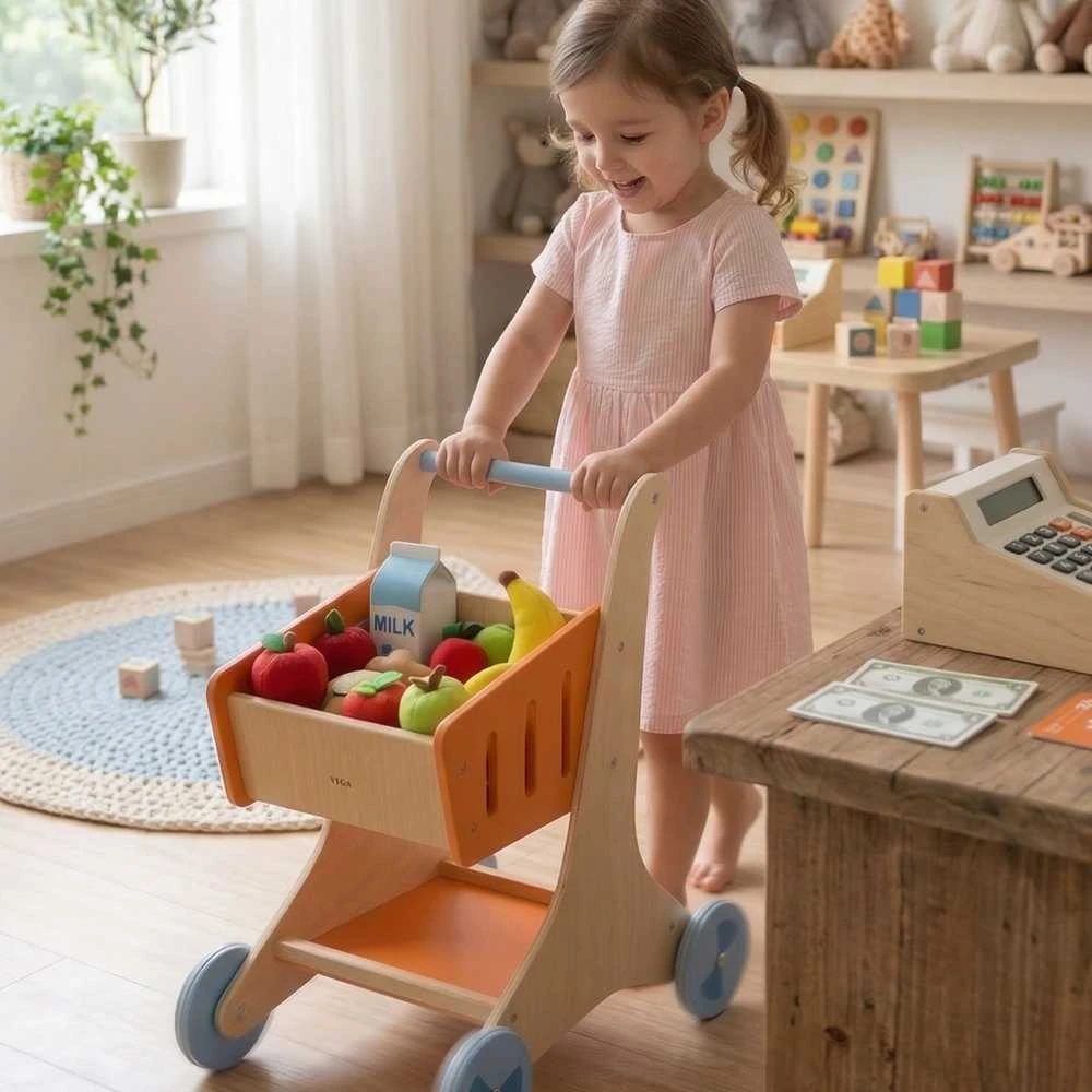 Viga Toys Mediniai pirkinių krepšelio vigos žaislai