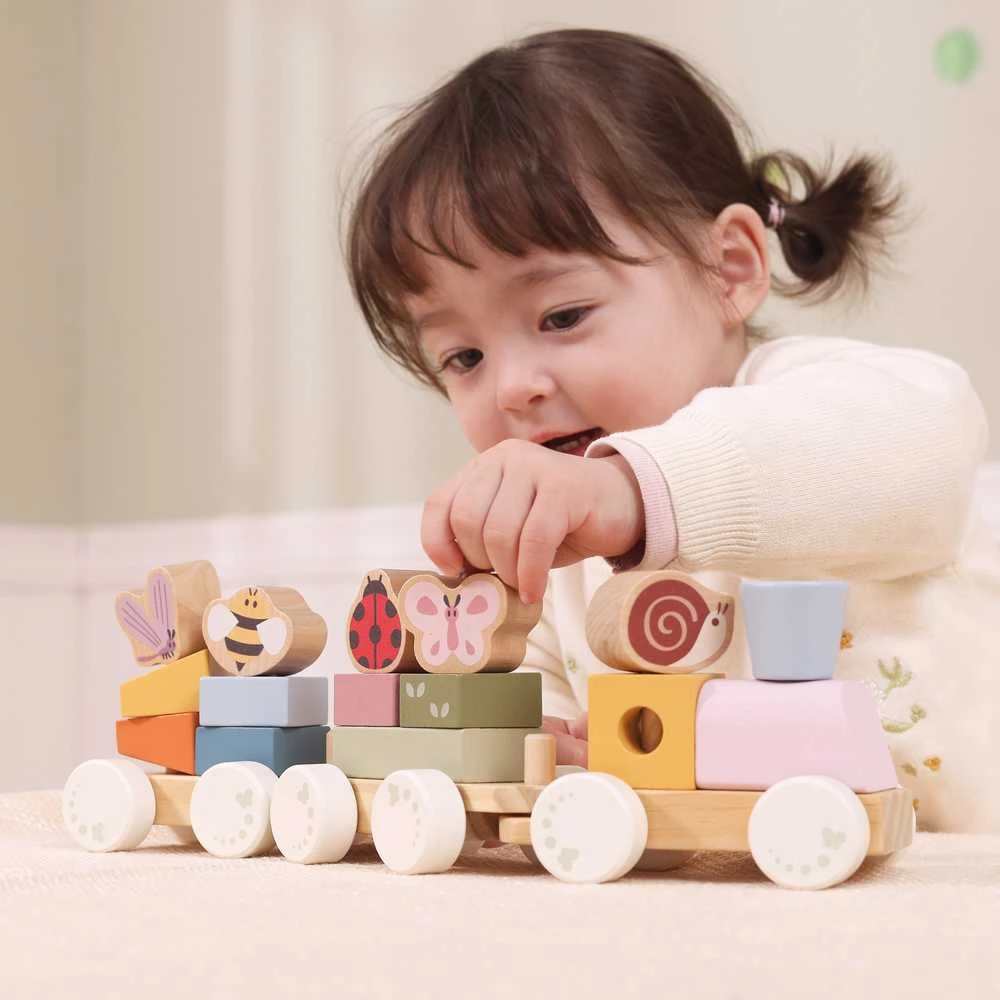Viga Toys Medinis edukacinis pavasario traukinukas vaikams 18 dalių