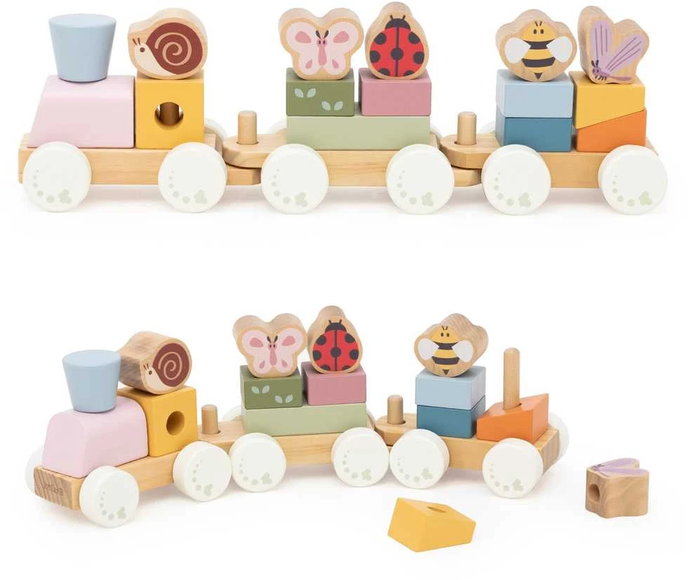 Viga Toys Medinis edukacinis pavasario traukinukas vaikams 18 dalių