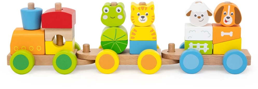 Viga Toys VIGA medinis traukinukas su gyvūnais 18 mėn 17 dalių